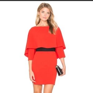Alice + Olivia Cairo Boatneck Cape Sheath Dress Mini Midi Red Party Wedding
